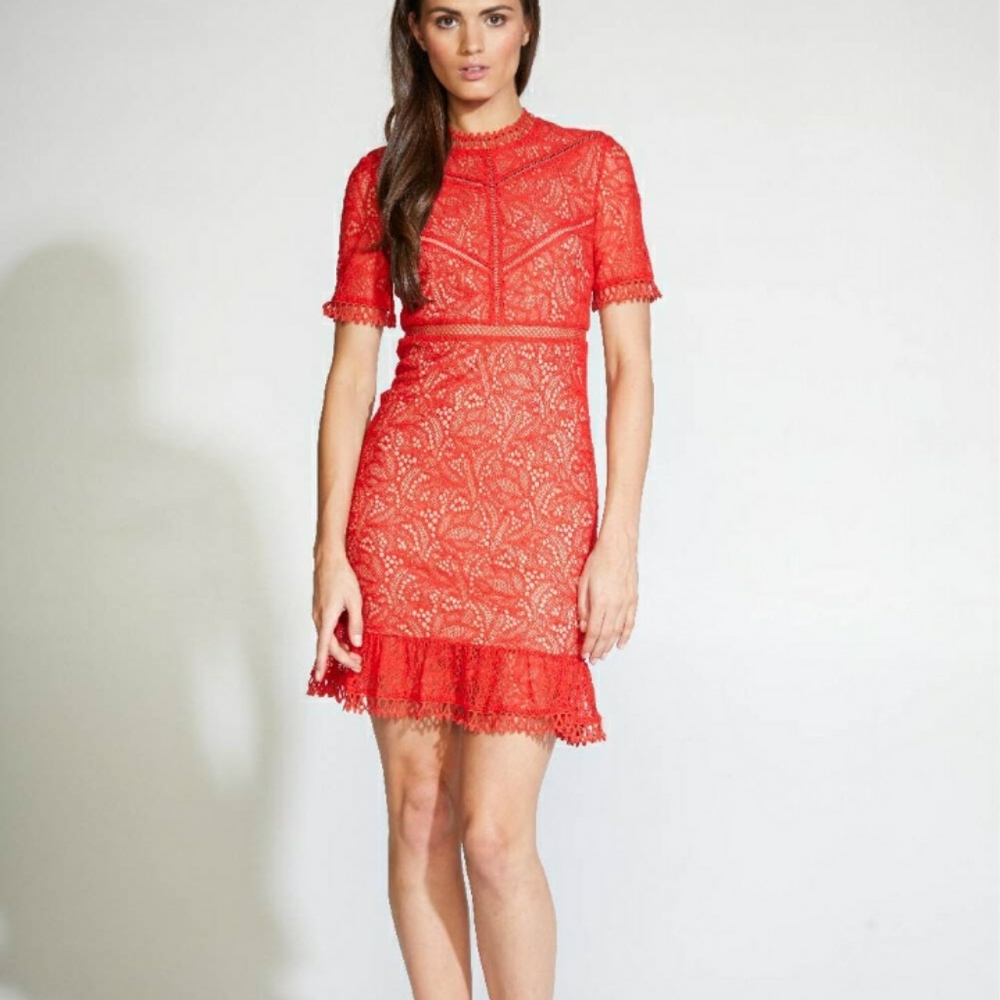 Theodora Lace Dress in Fire Red - Picture 2 of 16